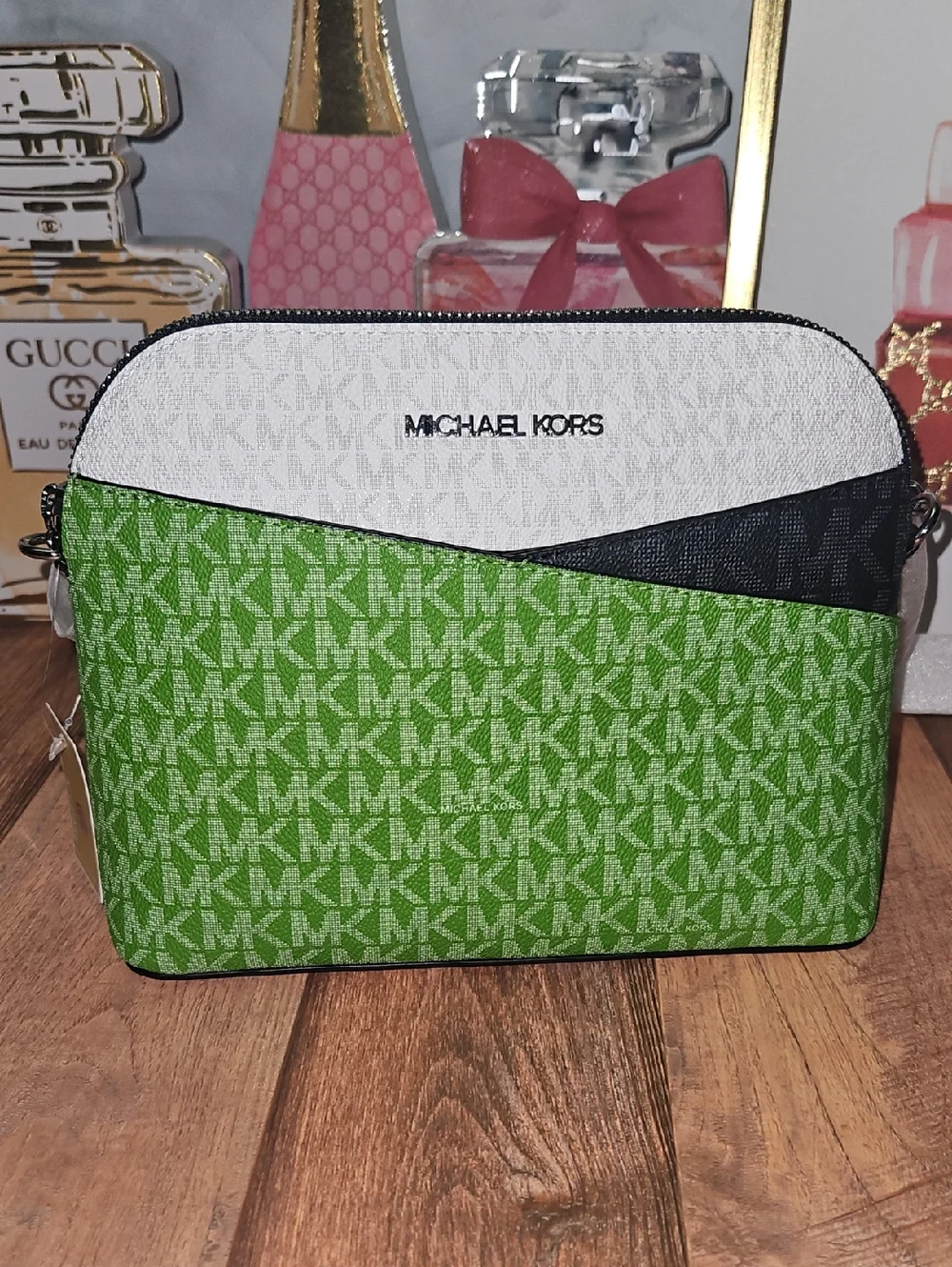 Michael Kors Jet Set Travel Medium Dome Crossbody Jungle Green Multi Nwt